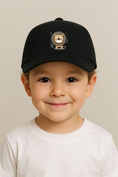 sielta Lion Lion Printed Black Boy's Sports Hat Cap