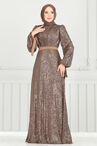 ModaMerve Göğsü Drapeli Tesettür Abiye 5690EDF311-MS Koyu Vizyon