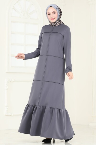 ModaMerve Rib Detailed Scuba Dress 5635Edf311-Ms Anthracite