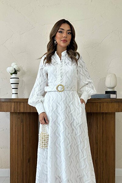 Lady Pixie Μακρύ φόρεμα με λεπτομέρεια με ζώνη και αυτοσχεδιασμένο σχέδιο