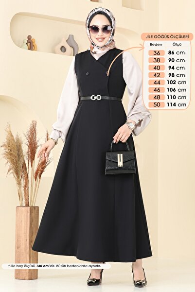 ModaMerve Kemeri Tokalı Tesettür Jile 6208BSK463-MS Siyah
