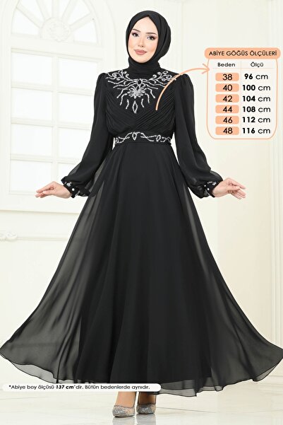 ModaMerve Taşlı Şifon Abiye 8010AB368-MS Siyah