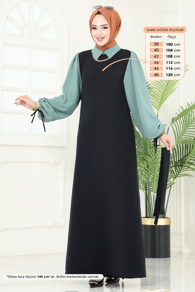 ModaMerve Aerobin Dress with Lace-Up Sleeves 555S324-Ms Black&Mint