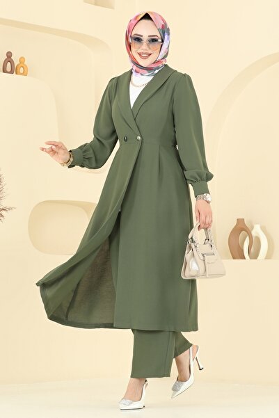 ModaMerve Kruvaze Yaka Krep Takım 6223BSK463-MS Haki