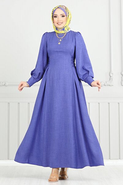 ModaMerve Side Lace Hijab Dress 5962Bsk463-Ms Dark Indigo
