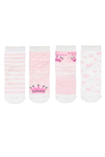 DAsiNU Set of 4 Pink and White Crown and Heart Socks for Babies