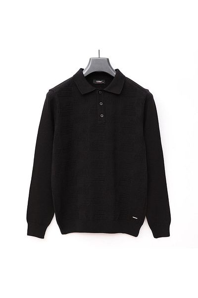 Dio Rise Men's Polo Neck Long Sleeve Slim Sweatshirt - (M-2Xl) - 189404 - Black