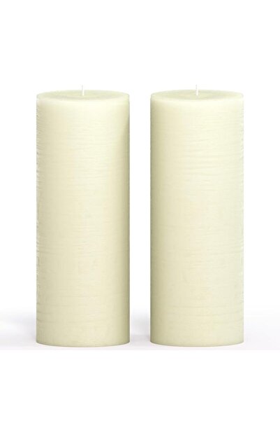 Generic CANDWAX 3x8 Pillar Candle Set of 2 - Decorative Rustic Ivory Candles ...