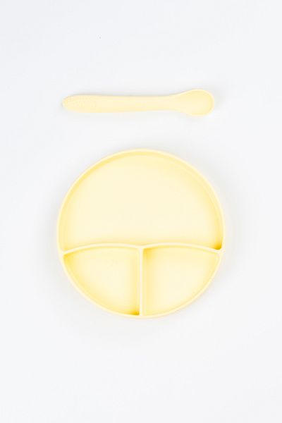 NoiBaby Vacuum Bottom Silicone Plate - Silicone Spoon Set of 2 - (Yellow)