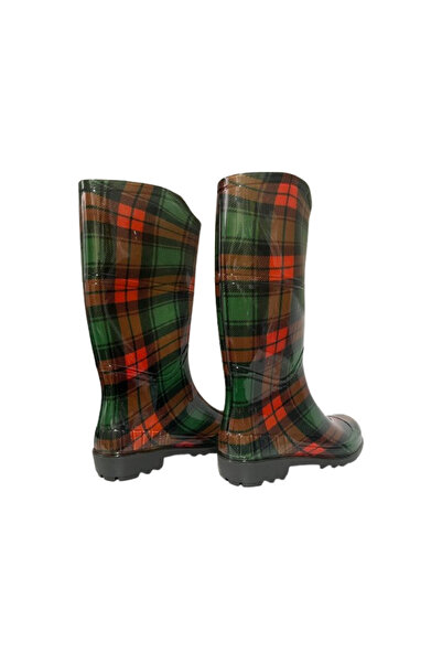 Emek Kadın Kırmızı-Yeşil Desenli Bahçe Yağmur Çizmesi EMK2036-97