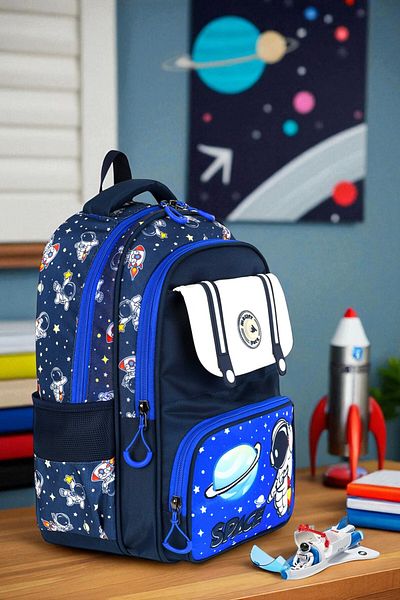 Shopiolog Primary School Orthopedic Waterproof 3 Compartment Primary School Boy's Backpack with Water Bottle