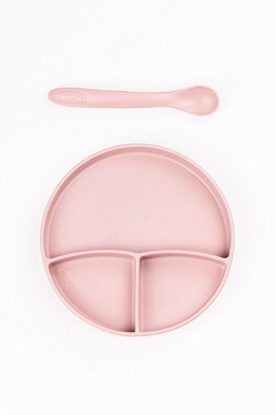 NoiBaby Vacuum Bottom Silicone Plate - Silicone Spoon Set of 2 - (Pink)