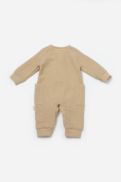 Magu Unisex Baby Cotton Muslin Jumpsuit – Wooden Button and Pocket Design