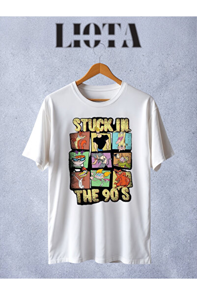 Vordevia تي شيرت أبيض مطبوع من التسعينيات