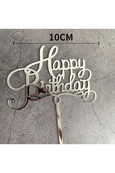 Flippy Cake Topper Decoration, Flippy, Happy Birthday Pattern, Anniversary Theme, 10 cm, Silver