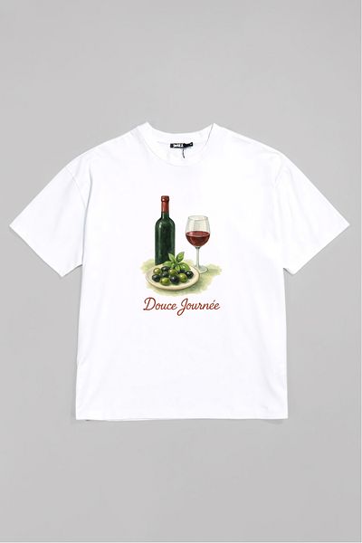 swOzz White Cotton Women's T-Shirt – Wine & Olive Watercolor Print |   Summer Regular Fit Special Design