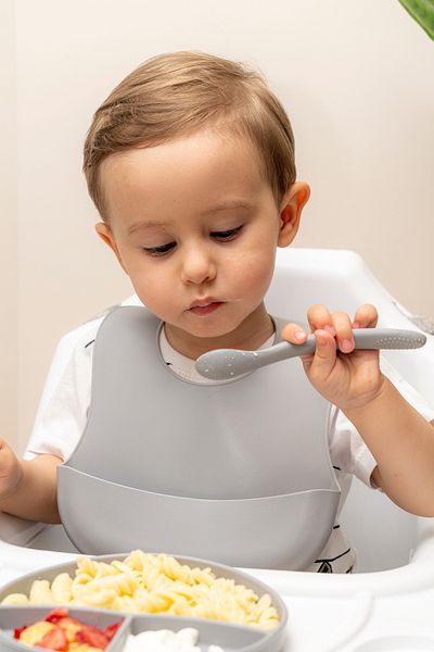 NoiBaby Vacuum Bottom Silicone Plate - Silicone Spoon Set of 2 - (Gray)