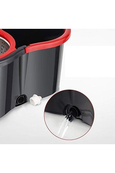 Teo Rotating mop set with bucket, plastic and microfiber material, durable, with drain plug, removable bowl