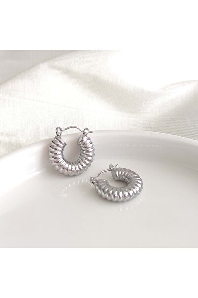 Güler Yüzlü Silver حلق أنبوبي من الفولاذ مقاس 1 سم - أبيض