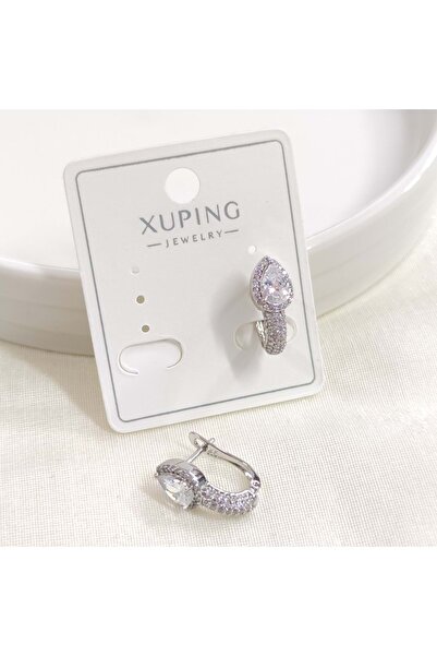 Güler Yüzlü Silver Xuping 8X10Mm Stone Drop J Hoop Earring White