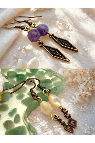 ayrestyle طقم أقراط من حجر الجمشت والبني الطبيعي مكون من قطعتين - مزخرف - 5 س...