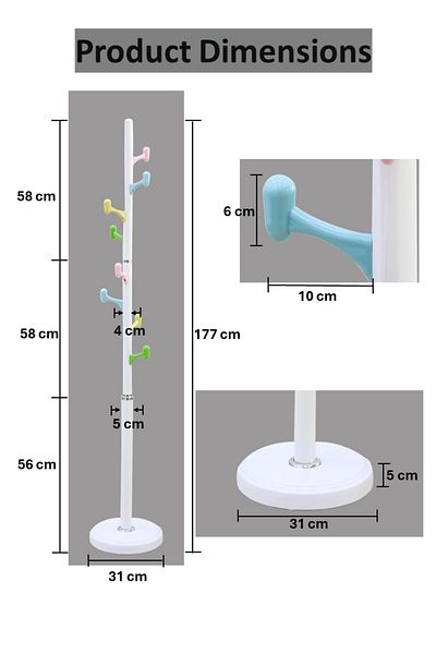 Arfan Freestanding Coat Rack – Metal Clothing Hanger with 8 Multi-Color Hooks