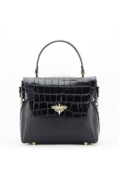 SOFILINE Geantă neagră din piele naturală cu broșă 1505 122