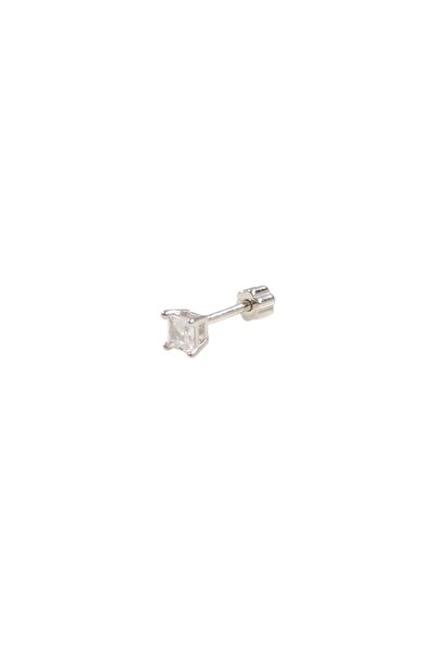 Güler Yüzlü Silver 3 MM KARE TEK TAŞ GÜMÜŞ TRAGUS PIERCING - RODYUM BEYAZ