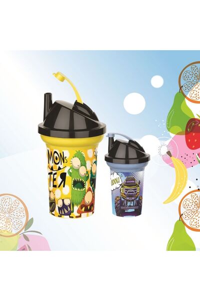 Evvano Pahar pentru băuturi pentru copii Tedy cu paie și model 300ml