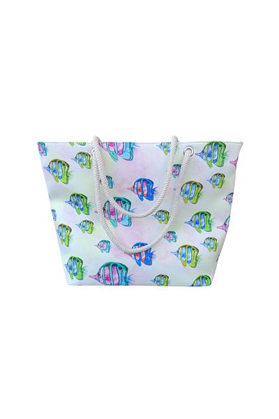 fancykidsantalya Women's Beach Bag Fish Pictures Patterned Picnic and Daily Use Soft Rope Handle