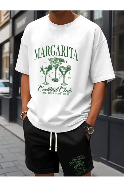 AEMİ Men's Margarita Printed Oversize T-Shirt Shorts Set