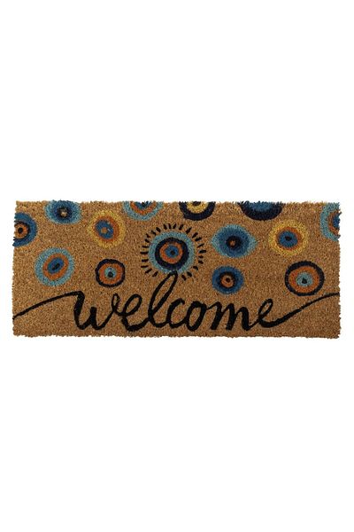 TOPI TOY Entrance doormat, with Welcome message and blue eye talisman design, 60×25 cm