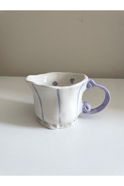 Nouis Handmade Lilac Rose Drawing - Striped Ceramic Mug