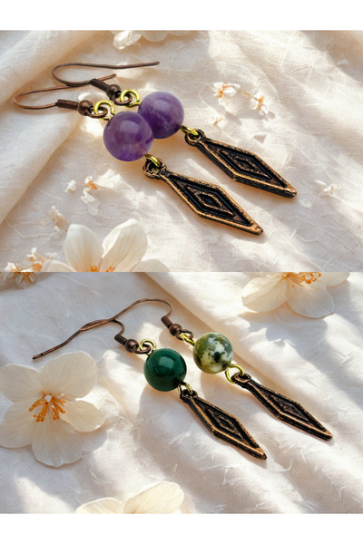 ayrestyle طقم أقراط من حجر الجمشت والأحجار الكريمة الهندية الطبيعية مكون من ق...