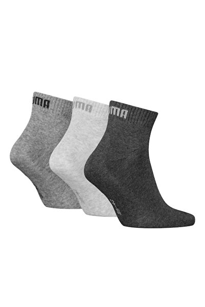 Puma , Set of 3 Unisex Short Socks with Logo Details, Gray Melange/Dark Gray, Size 35-38