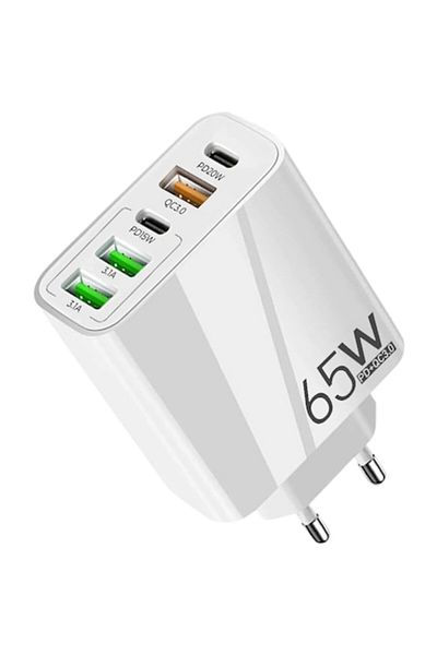 Timebox 65W Fast Charge Network Charger, 5 Ports - 2 x Type-C and 3 x USB-A, Universal Compatibility