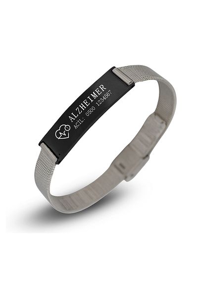 Bd Black Steel Bracelet - Bracelet with Health Information Written / Alertive Emergency First Aid Bracelet