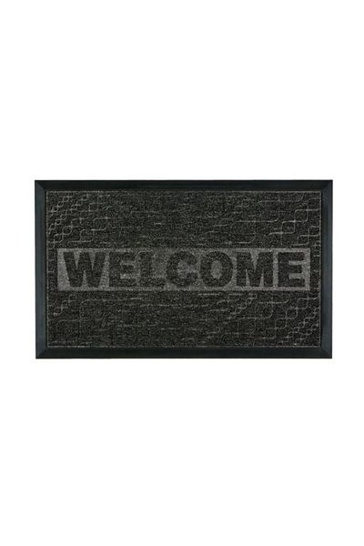 TOPI TOY Decorative entrance door mat, rubber, inscribed message, black with gray, 75X45 cm