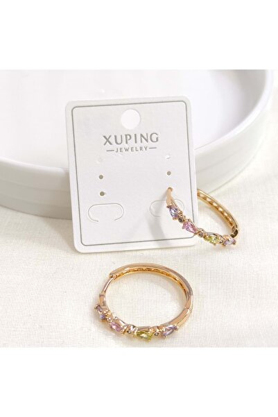 Güler Yüzlü Silver XUPING 25 ملم أقراط دائرية ناعمة ملونة وردي