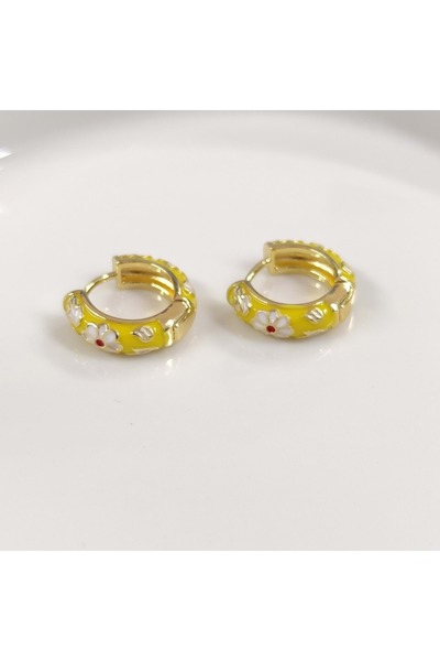 Güler Yüzlü Silver حلق من الفولاذ المقاوم للصدأ على شكل زهرة مينيلي مقاس 12 م...