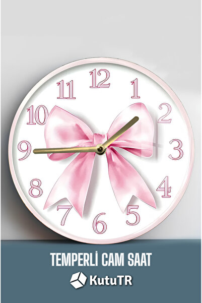 kutuTR Pembe Fiyonk Temalı Temperli Cam Saat – 33x33 cm CSDW309