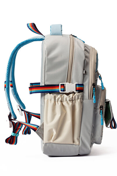 MY POLO Çok cepli Sırt Destekli Renkli Kız Çocuk İlkokul Çantası HV2025 Gri