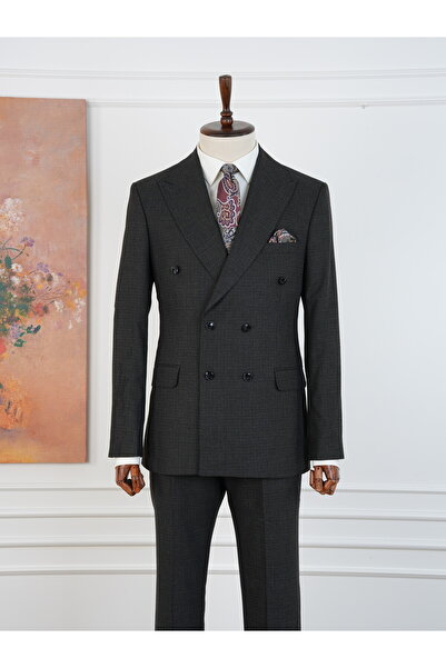 LONATOLİA Premium Erkek Slim Fit İtalyan Stil Yarım Astarlı Kırcıllı Kruvaze ...