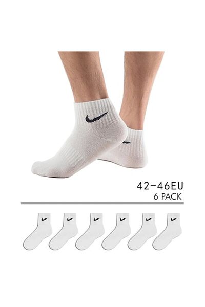 Nike DRI-FIT Sweat-wicking Mid-Calf Socks 42-46EU, White, Set of 6 Pairs