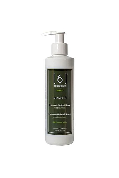 6biologico Șampon pentru păr roșu sau șaten cu henna și coajă de nucă, vegan, 6BIOLOGICO, 250ml