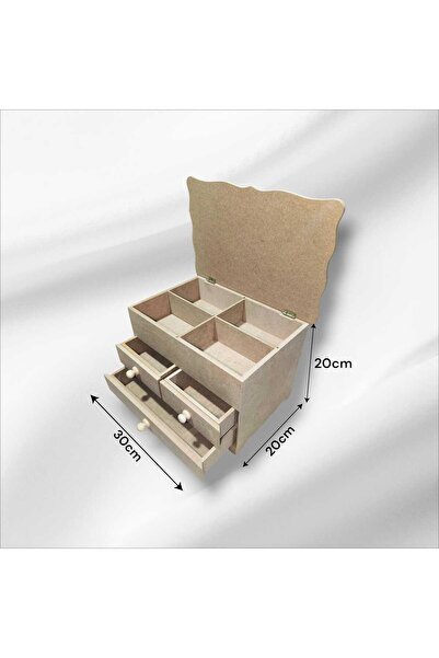 SEKAY AHŞAP Ahşap-boyanabilir-4 bölmeli-3 çekmeceli- Takı-makyaj-aksesuar Dek...