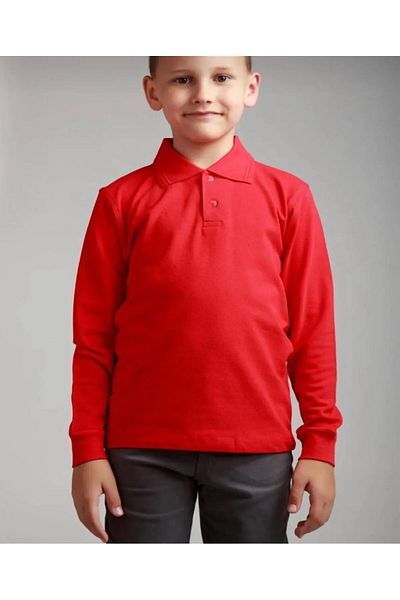 Bonnie Clyde Long Sleeve Polo Neck School and Casual 2 Button Red Kids T-Shirt - Red - Bcp1.Umz-Ulz-Xkir-Coc