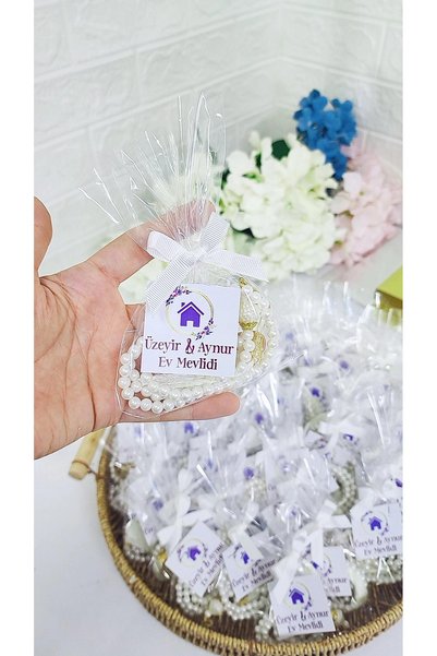 Hediye Atölyem 10Pcs Plastic Pearl Rosary in Gelatin with Kurdale Decoration