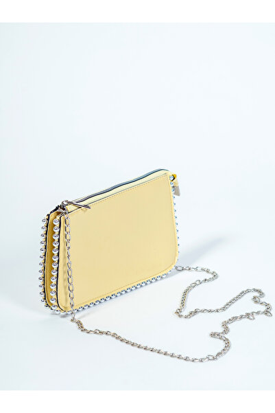 Shkup Limon Yellow Women's Shoulder Bag with Chain ​​Hanger Bead Detail Stylish Portfolio