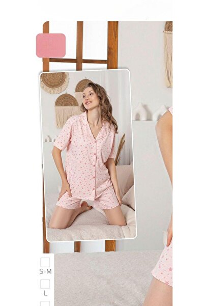 İpek Women's Short Sleeve Front Button 100% Cotton Shorts Pajamas Set